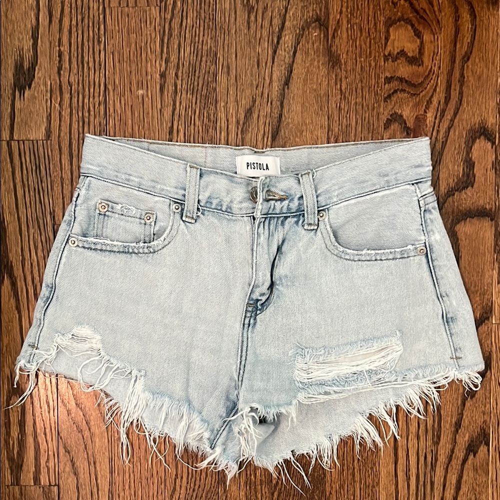 Pistola Light Blue Distressed Denim Shorts